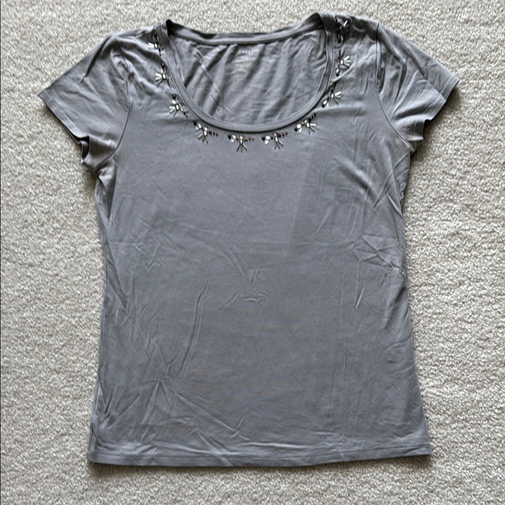 Ann Taylor Gray Short Sleeve Tee with Embellishments